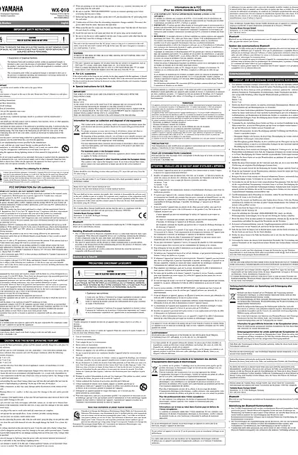 yamaha雅马哈WX-010 Safety Brochure